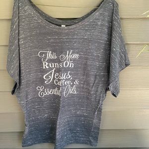 Grey Custom Made Essential Oils Coffee & Jesus Mom T-shirt sz S